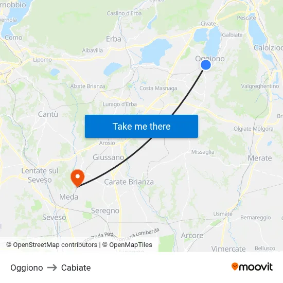 Oggiono to Cabiate map