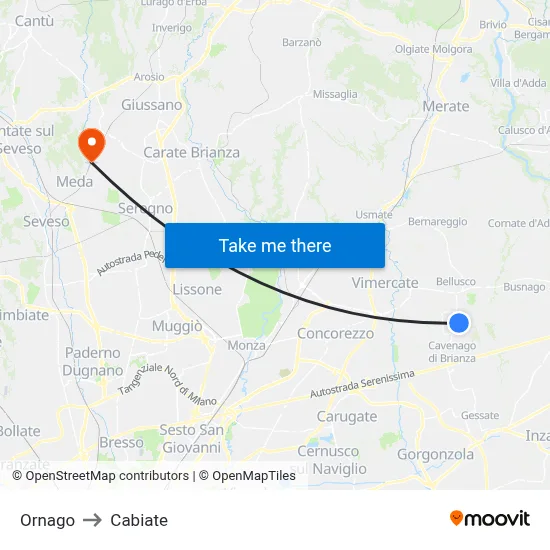 Ornago to Cabiate map