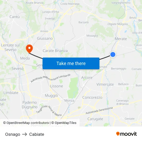 Osnago to Cabiate map