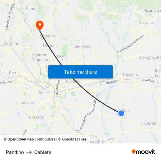 Pandino to Cabiate map