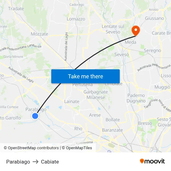 Parabiago to Cabiate map