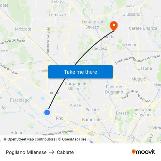 Pogliano Milanese to Cabiate map