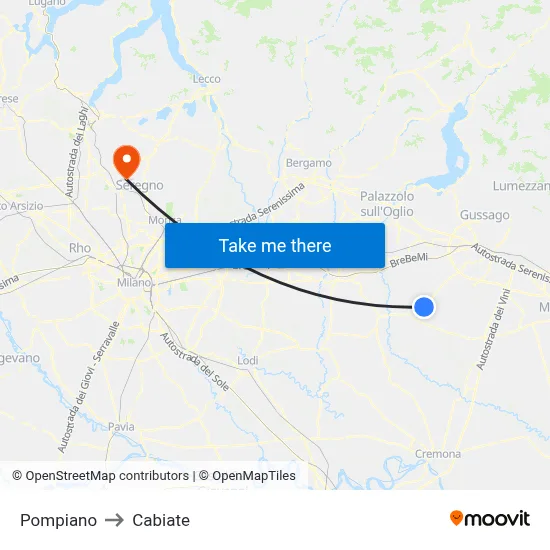 Pompiano to Cabiate map