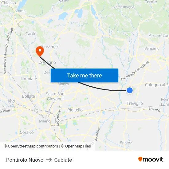 Pontirolo Nuovo to Cabiate map