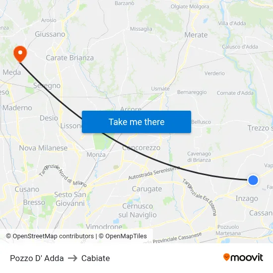 Pozzo D' Adda to Cabiate map