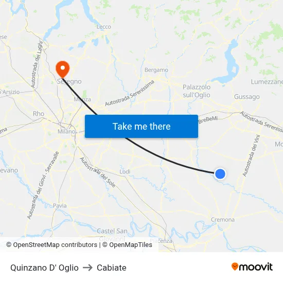 Quinzano D' Oglio to Cabiate map