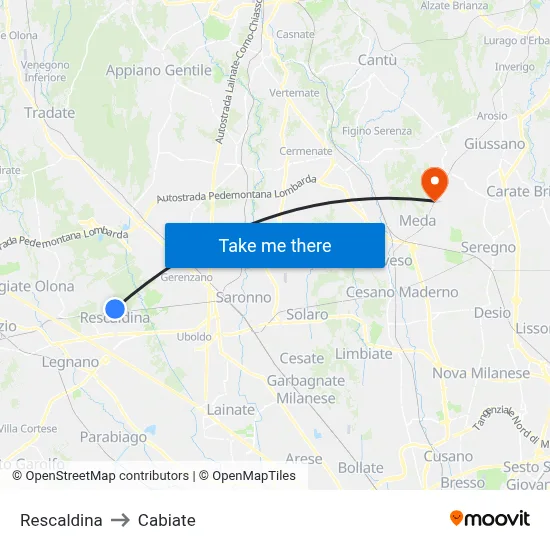 Rescaldina to Cabiate map