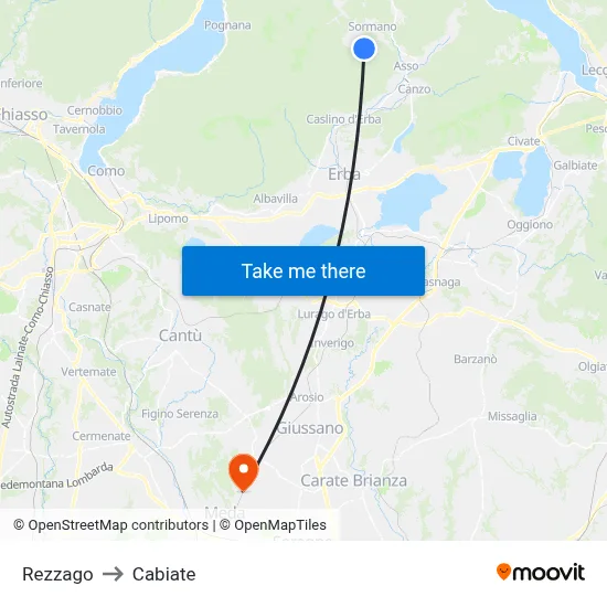 Rezzago to Cabiate map