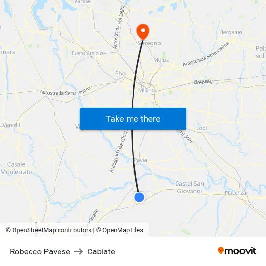 Robecco Pavese to Cabiate map