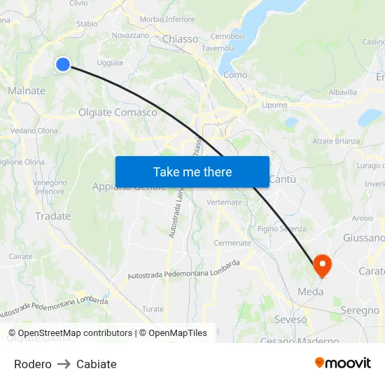 Rodero to Cabiate map