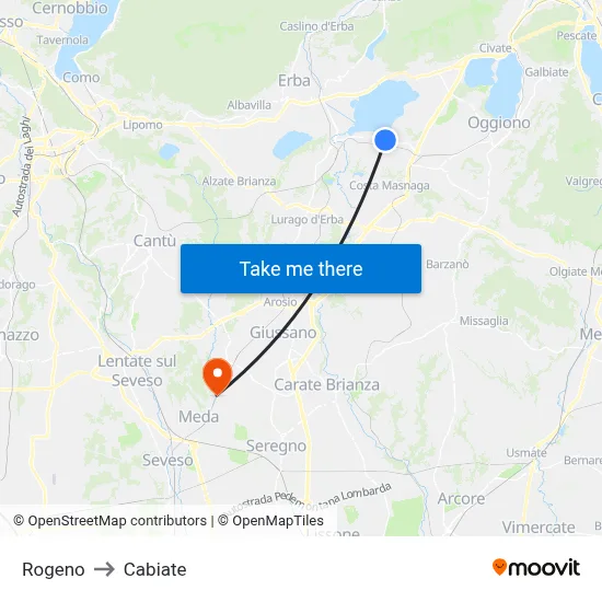 Rogeno to Cabiate map