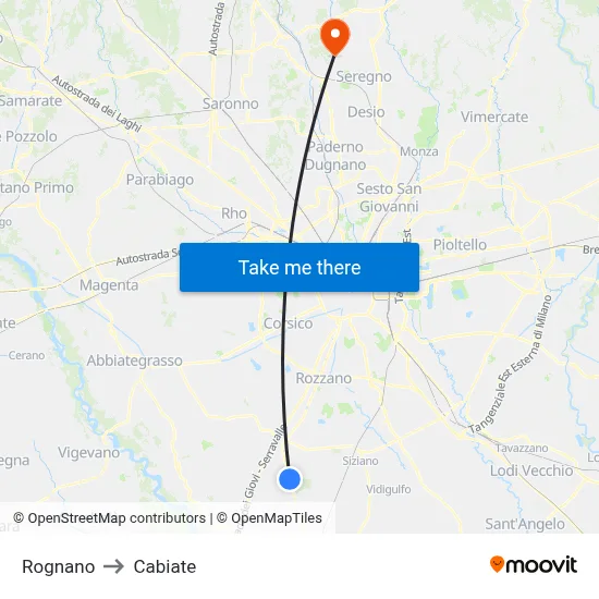 Rognano to Cabiate map