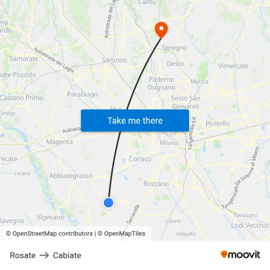 Rosate to Cabiate map