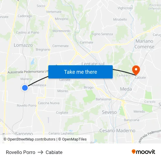 Rovello Porro to Cabiate map