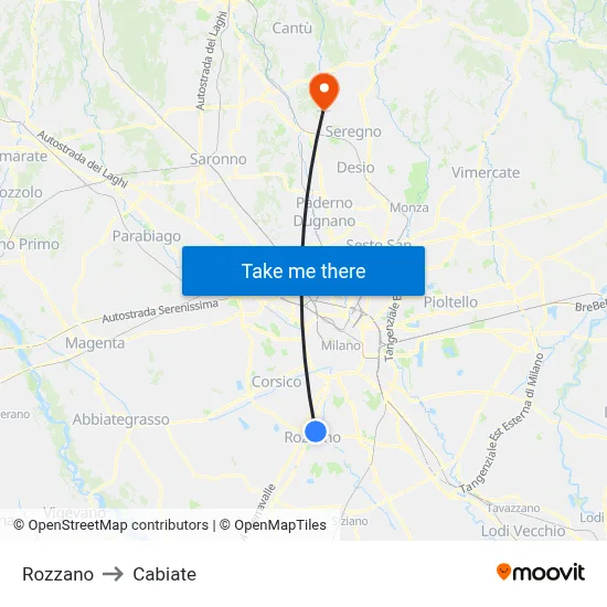 Rozzano to Cabiate map