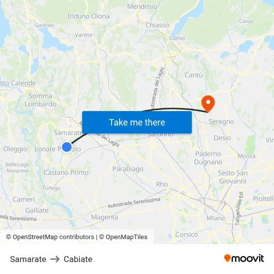 Samarate to Cabiate map