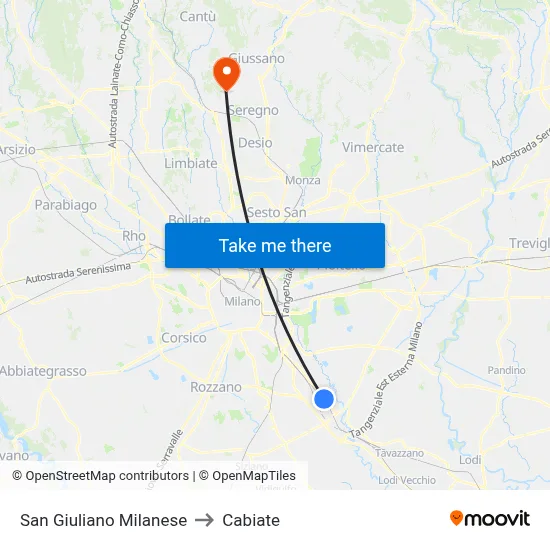 San Giuliano Milanese to Cabiate map