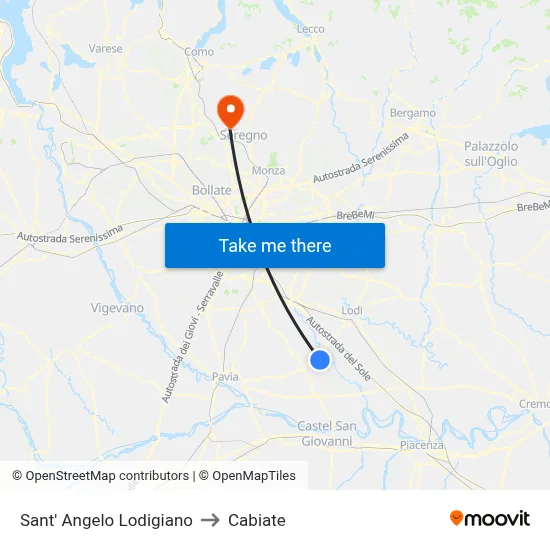Sant' Angelo Lodigiano to Cabiate map