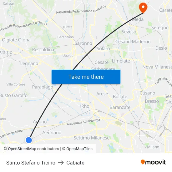 Santo Stefano Ticino to Cabiate map