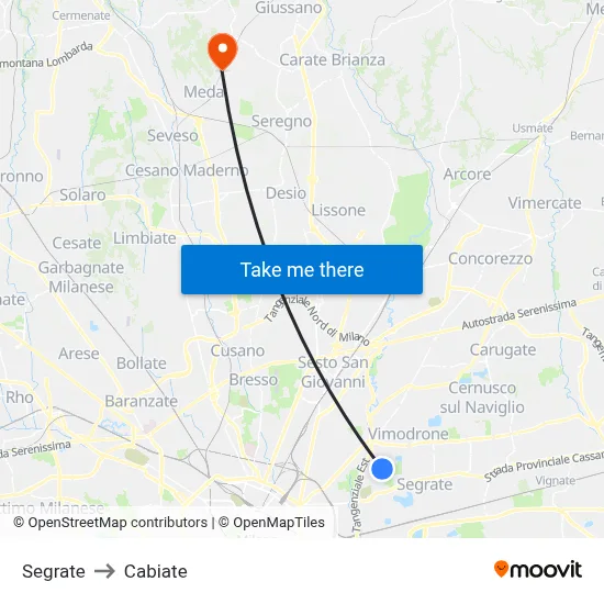 Segrate to Cabiate map