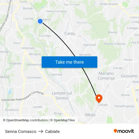 Senna Comasco to Cabiate map