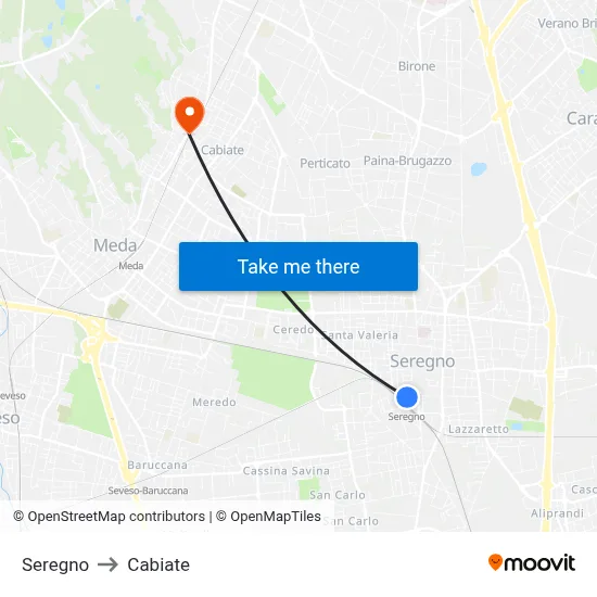 Seregno to Cabiate map