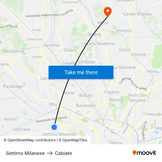 Settimo Milanese to Cabiate map