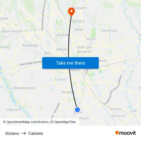 Siziano to Cabiate map