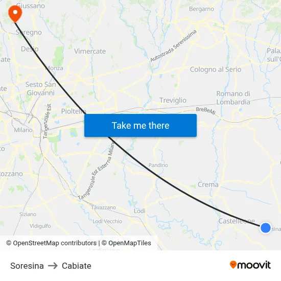 Soresina to Cabiate map