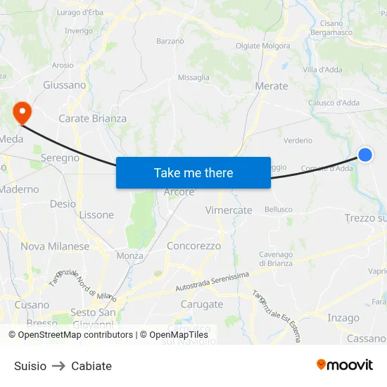 Suisio to Cabiate map
