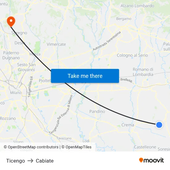 Ticengo to Cabiate map