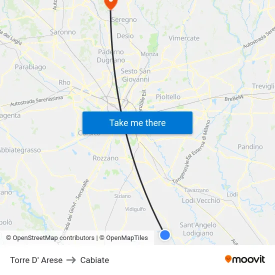 Torre D' Arese to Cabiate map