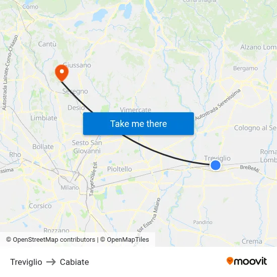 Treviglio to Cabiate map