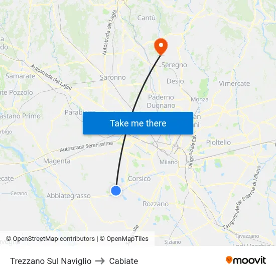 Trezzano Sul Naviglio to Cabiate map