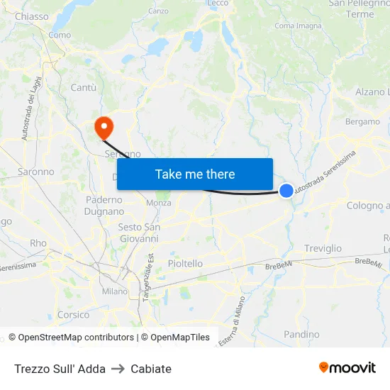 Trezzo Sull' Adda to Cabiate map