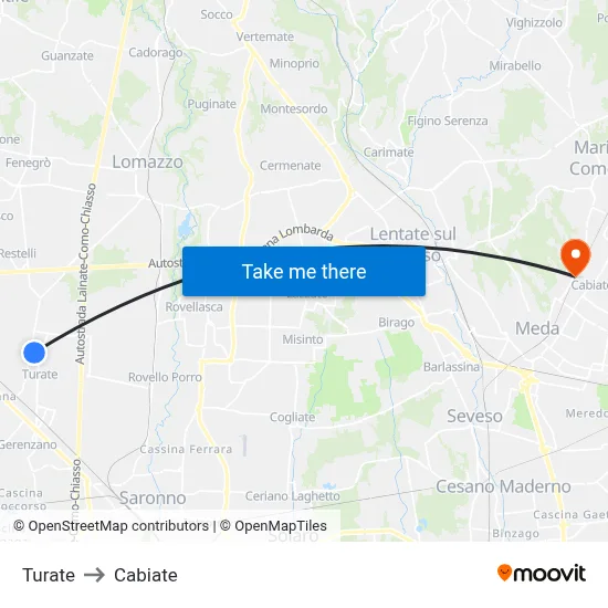 Turate to Cabiate map