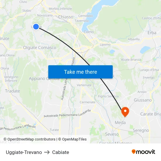 Uggiate-Trevano to Cabiate map