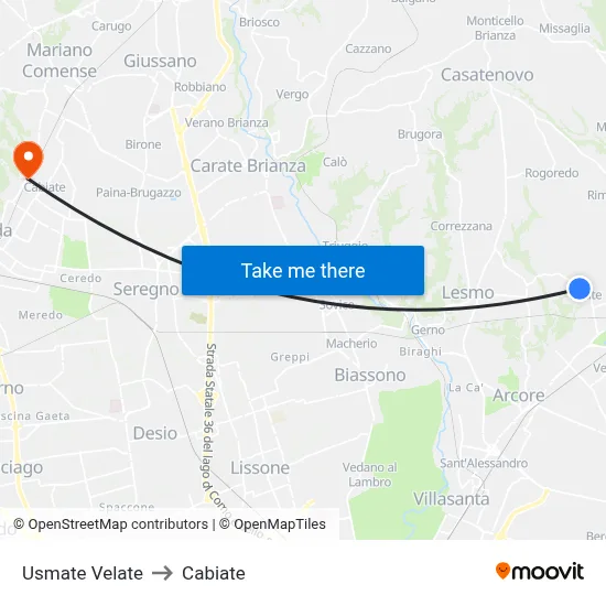 Usmate Velate to Cabiate map