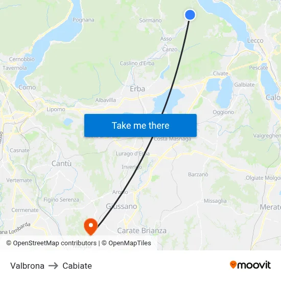 Valbrona to Cabiate map