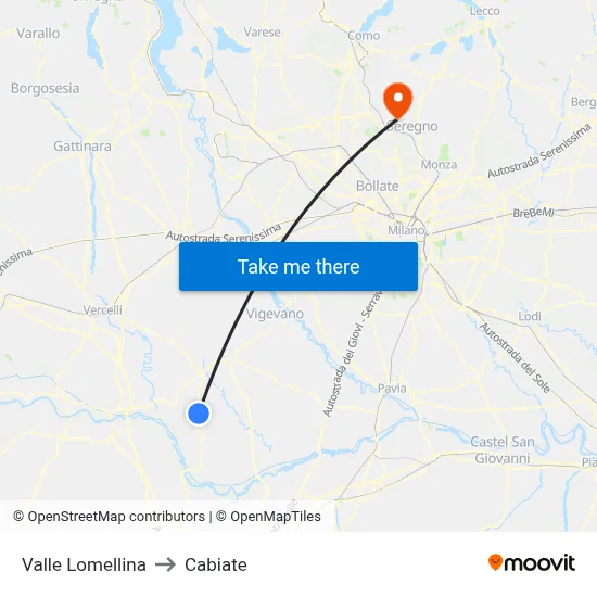 Valle Lomellina to Cabiate map