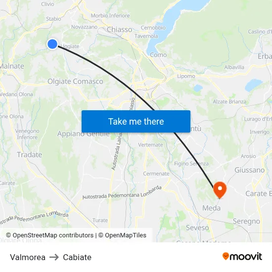 Valmorea to Cabiate map