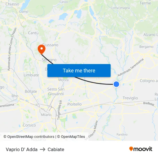 Vaprio d'Adda to Cabiate map