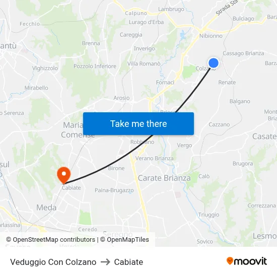 Veduggio con Colzano to Cabiate map
