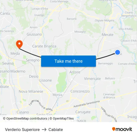 Verderio Superiore to Cabiate map