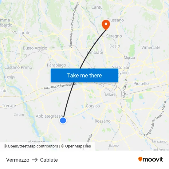 Vermezzo to Cabiate map