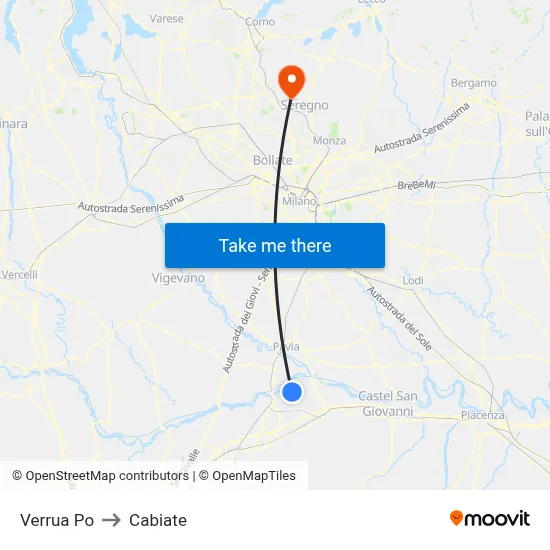 Verrua Po to Cabiate map