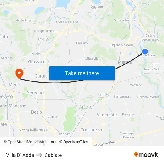 Villa D' Adda to Cabiate map