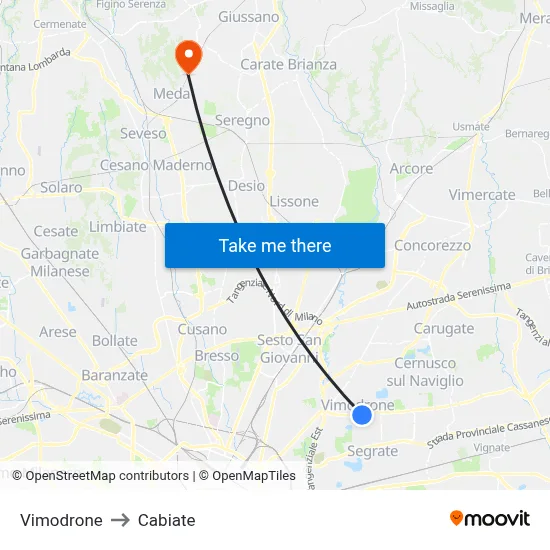 Vimodrone to Cabiate map