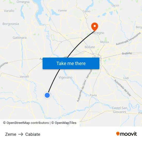 Zeme to Cabiate map