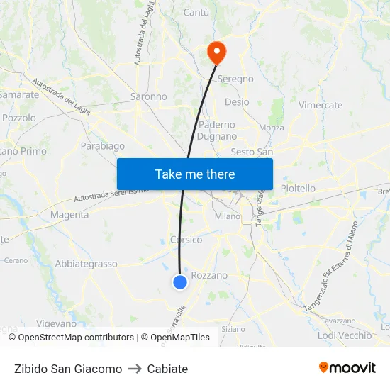 Zibido San Giacomo to Cabiate map